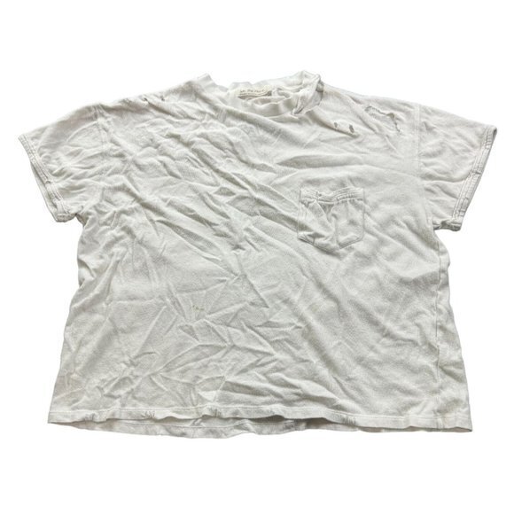 We The Free Women’s Ivory Ripped‎ Relaxed Short Sleeve Crew Neck T-Shirt SIZE ES - Picture 1 of 6